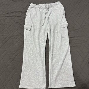 Grey fleece cargo sweatpants
